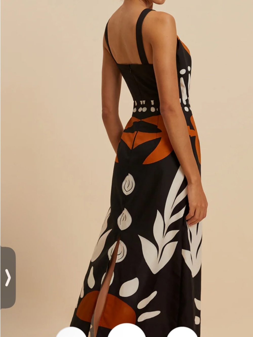 Commense Black Midi Dress with Orange and Cream Graphic Print - Picture 4 of 8
